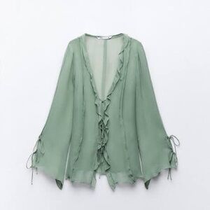 Zara Sage Green Ruffled Blouse